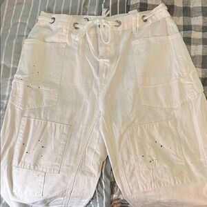White Barrel Pants with Braided Drawstring and Grommets NEW 14